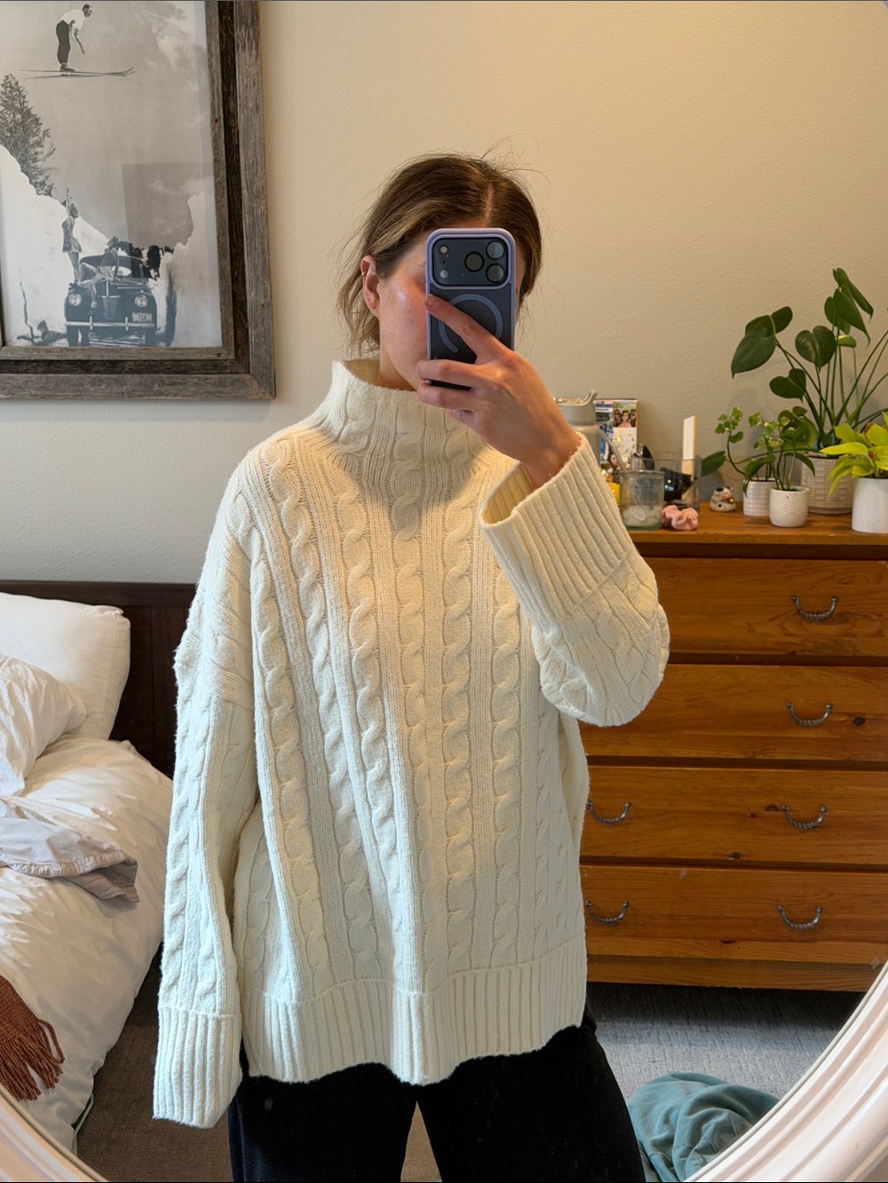 Abercrombie Cream Cable-Knit Mock Neck Sweater